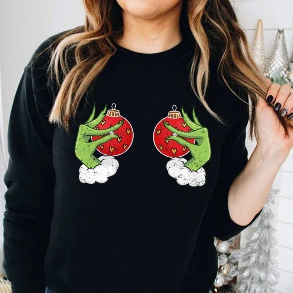 Funny Grinch_S Hand Is On The Breast Shirt Cute Sweatshirt